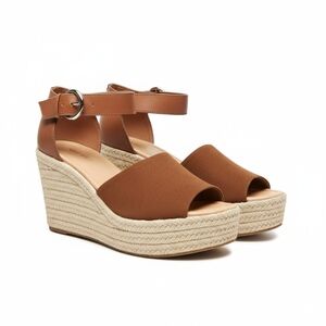 NINE WEST Adell Brown Espadrille Wedge Sandals 7.5 Boho Neutral Summer Staple